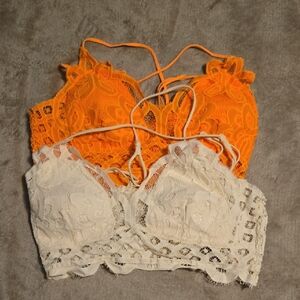 Zenana Bralettes Sz XL Vibrant Lace Bralette Set - Bright Orange & Soft White